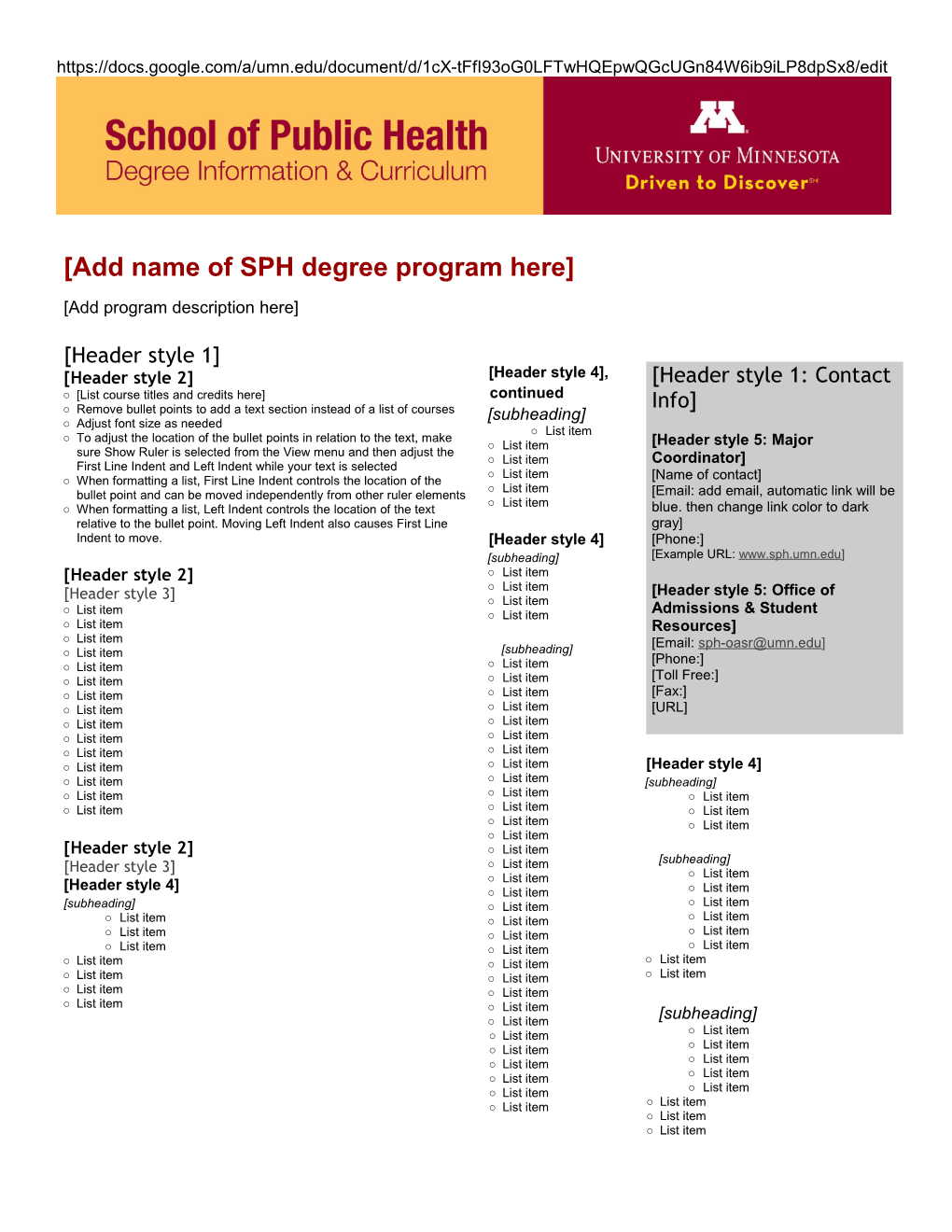 TEMPLATE Curriculum Sheet - Columns