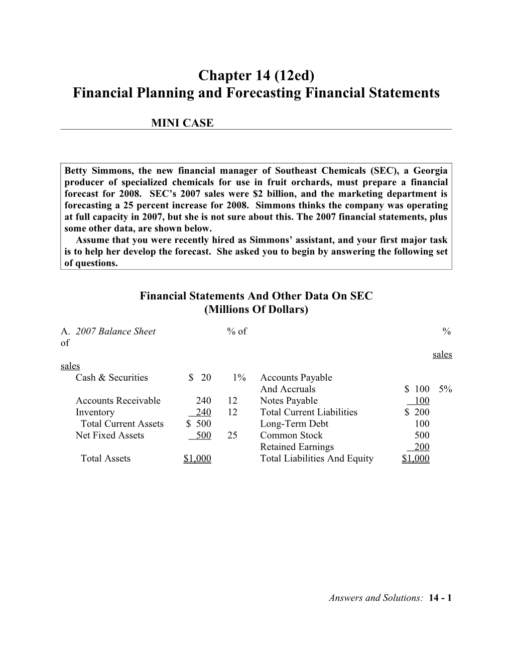 Financial Planning, Instructor's Manual