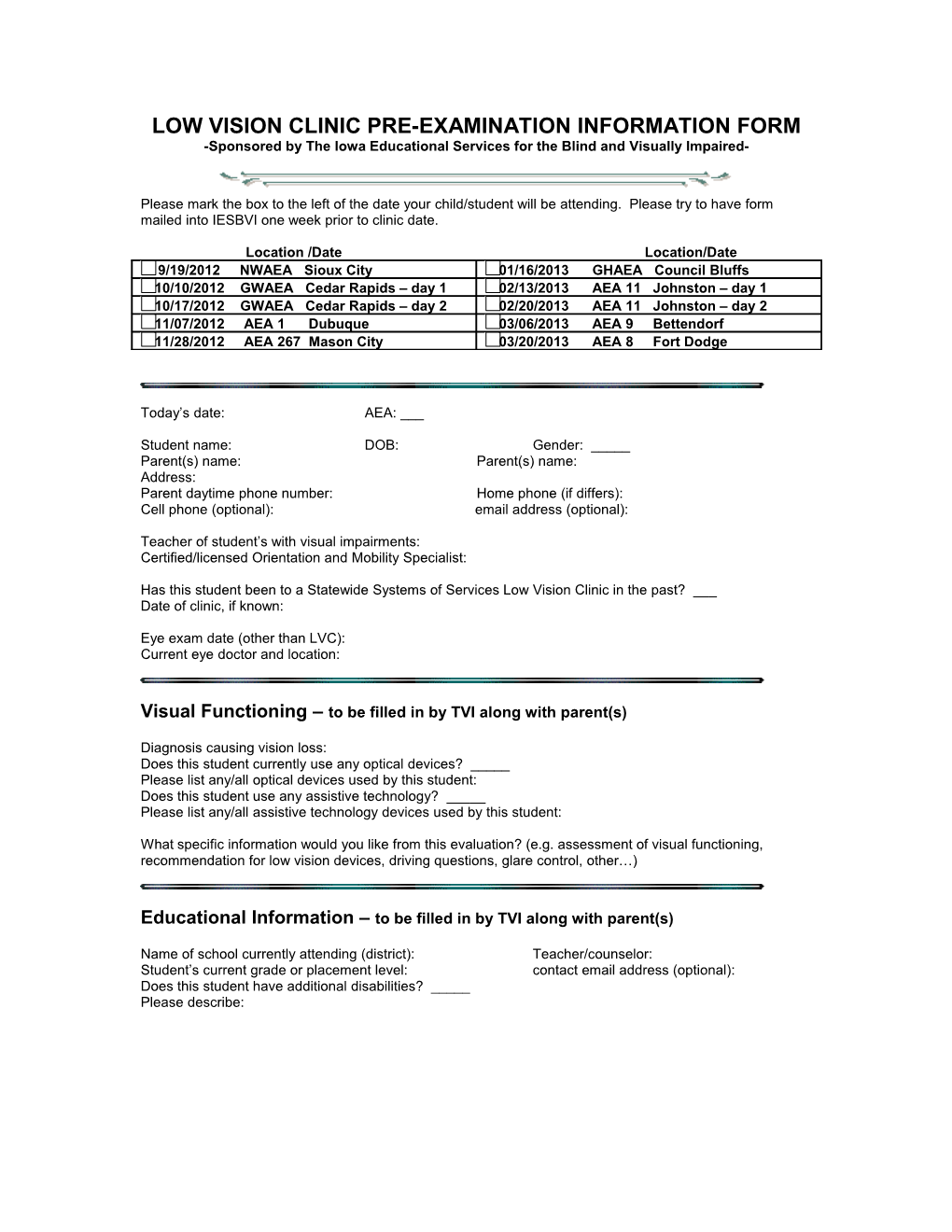 Low Vision Clinic Pre-Examination Information Form