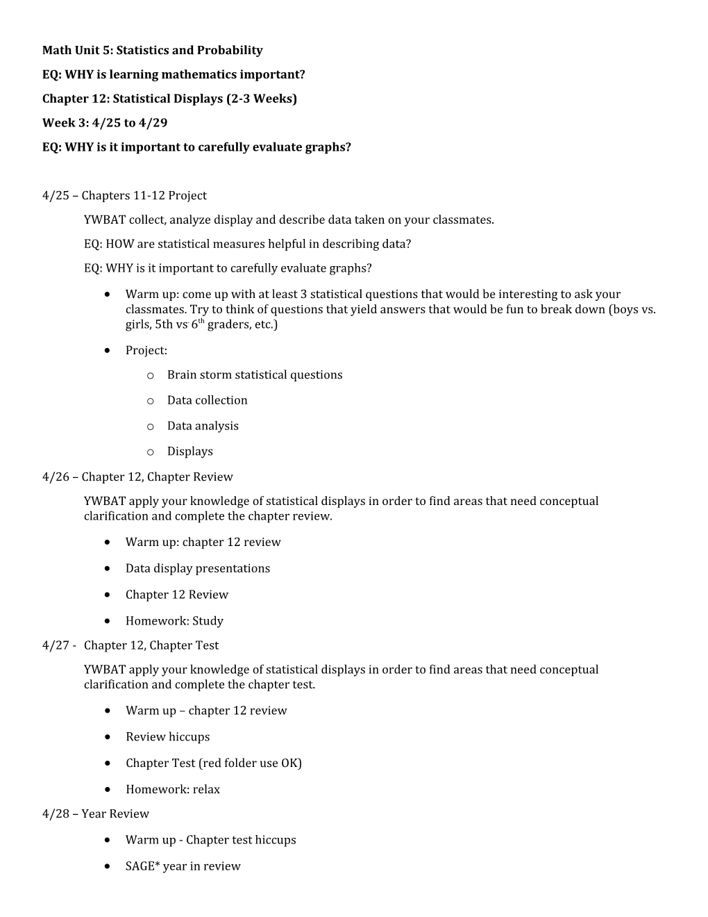 Math Unit 5: Statistics and Probability