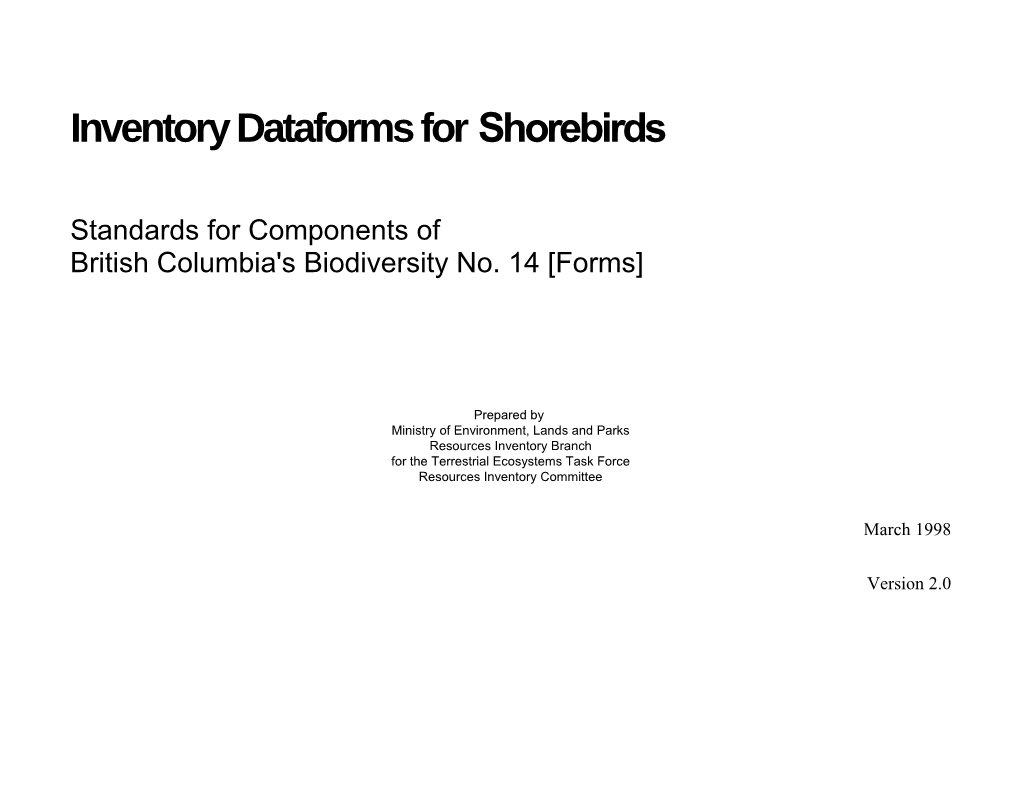 Inventory Dataforms for Shorebirds
