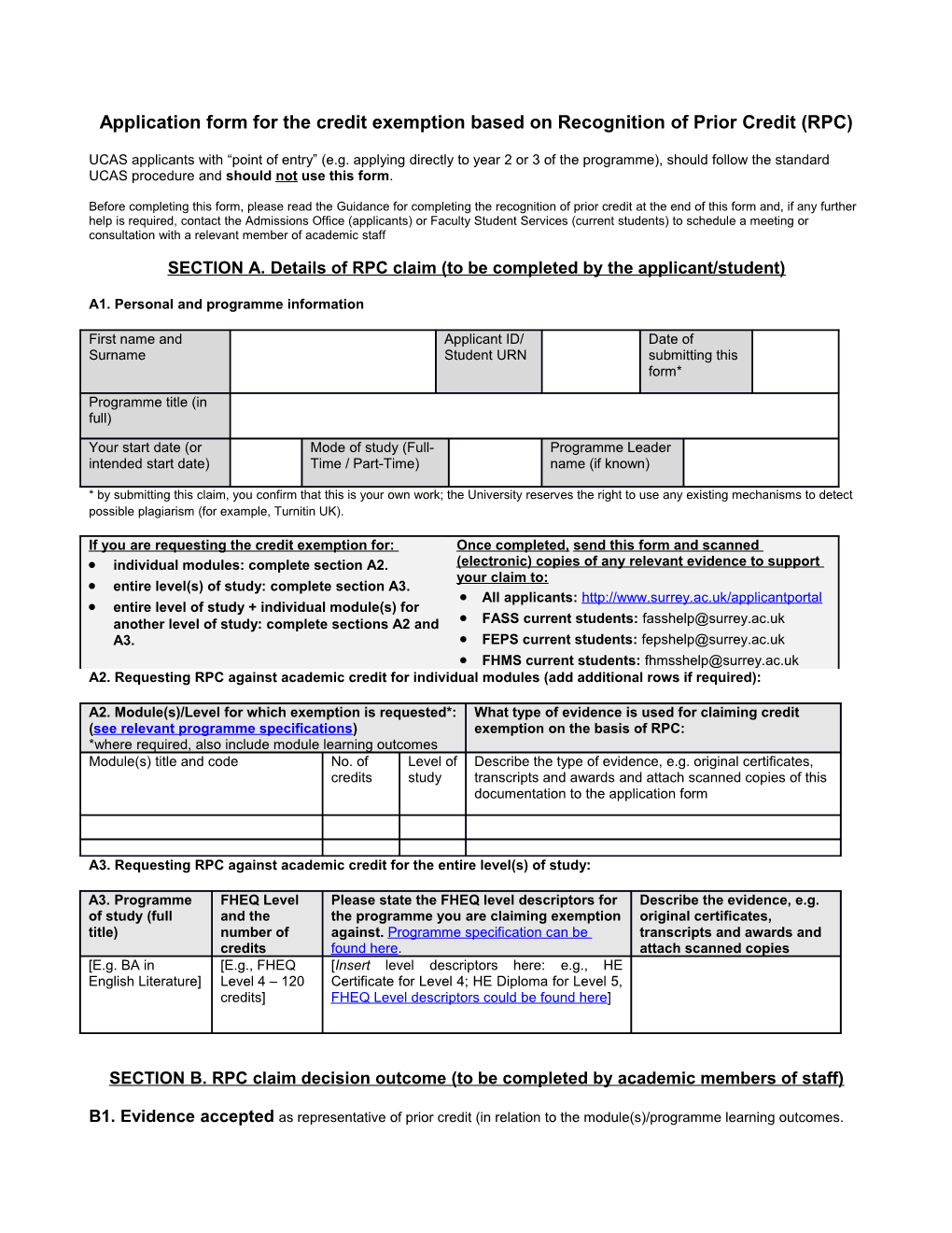 Application Form for the Credit Exemption Based on Recognition of Prior Credit (RPC)
