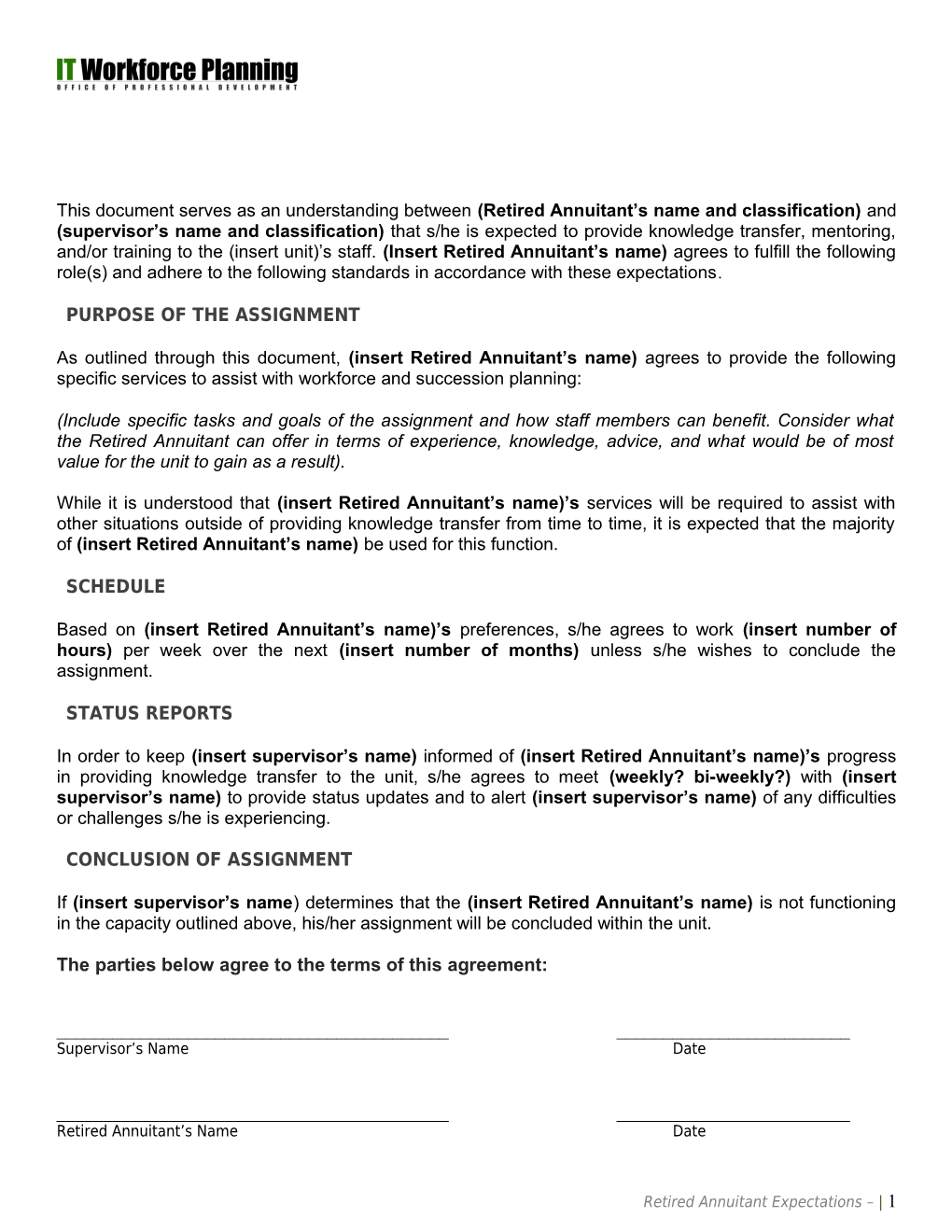 Retired Annuitant Agreement Template