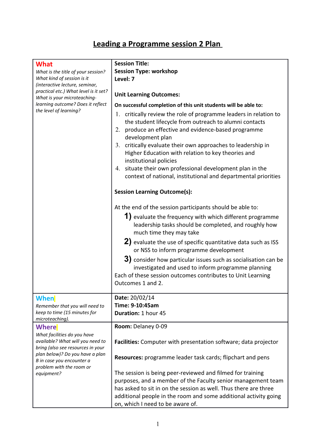 Leading a Programme Session 2Plan