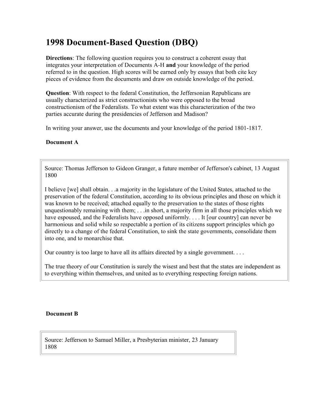 1998 Document-Based Question (DBQ)