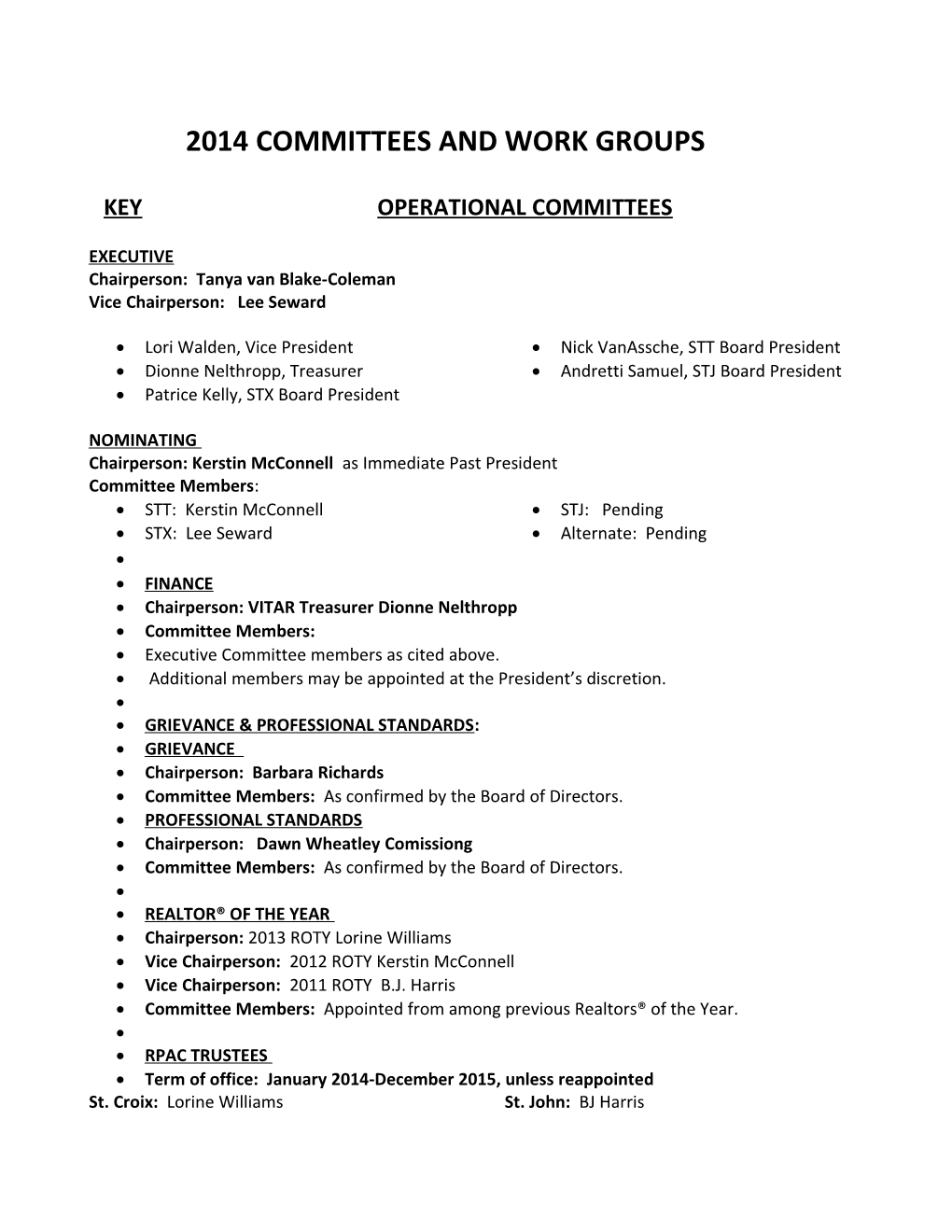 VITAR COMMITTEES and Their SUB COMMITTEES