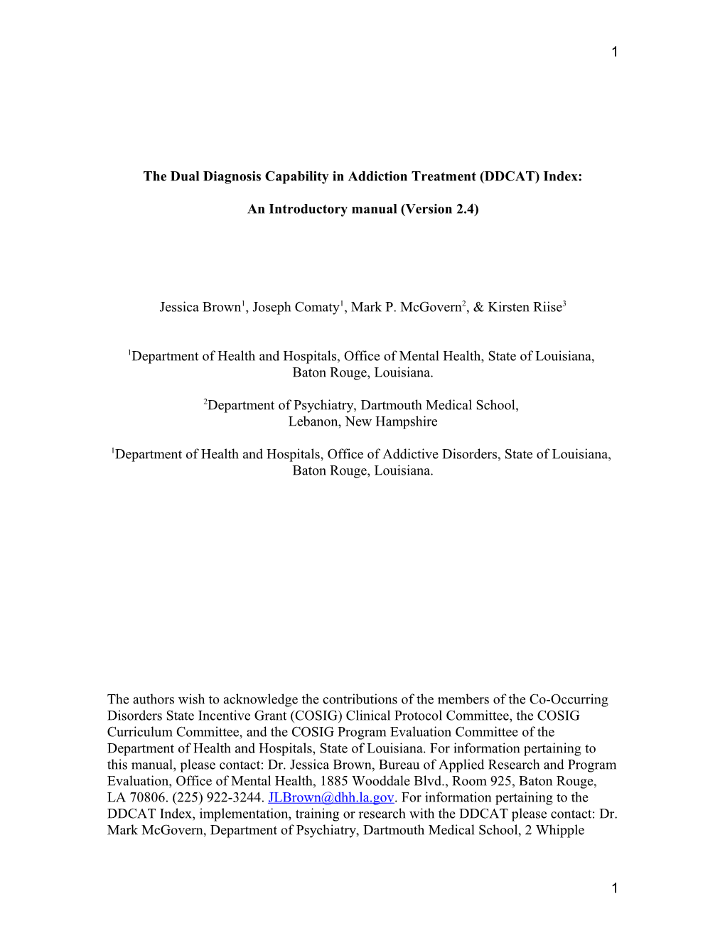 IDDT Fidelity Scale Protocol (Revision of 11-27-02) Page 1 Integrated Dual Disorders Treatment