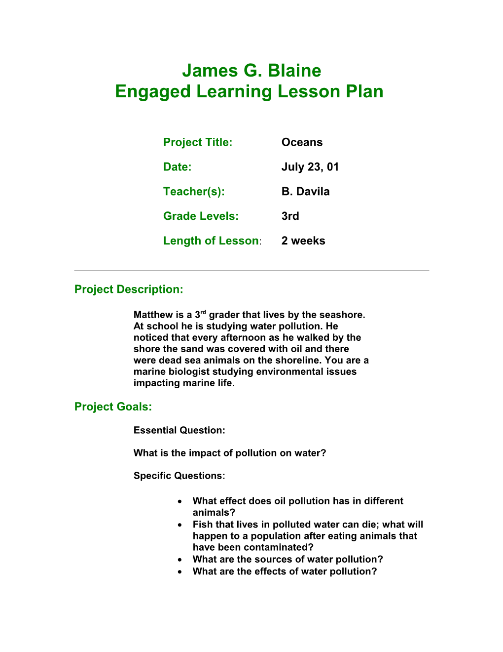 Engaged Learning Lesson Plan