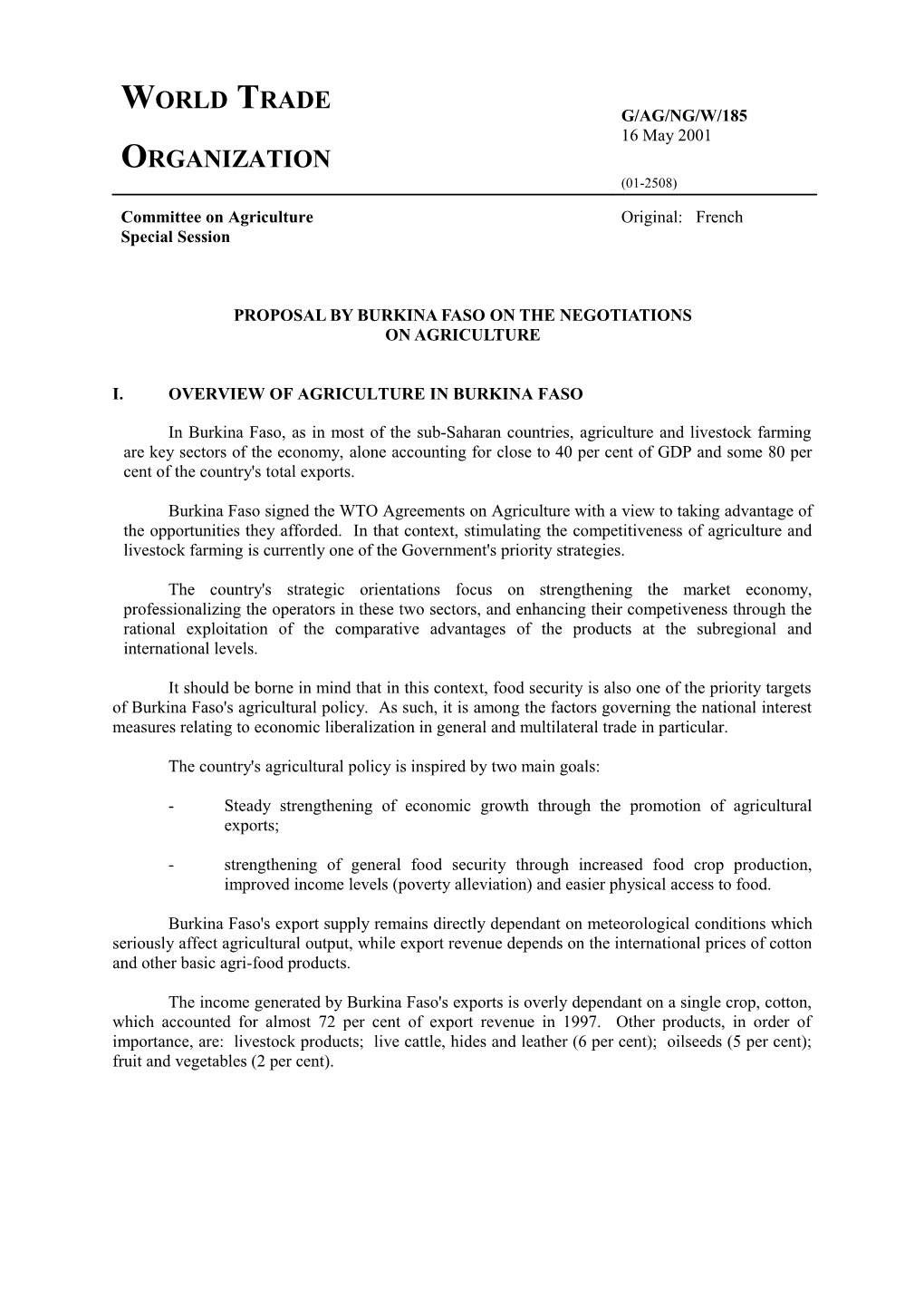 Proposal by Burkina Faso on the Negotiations