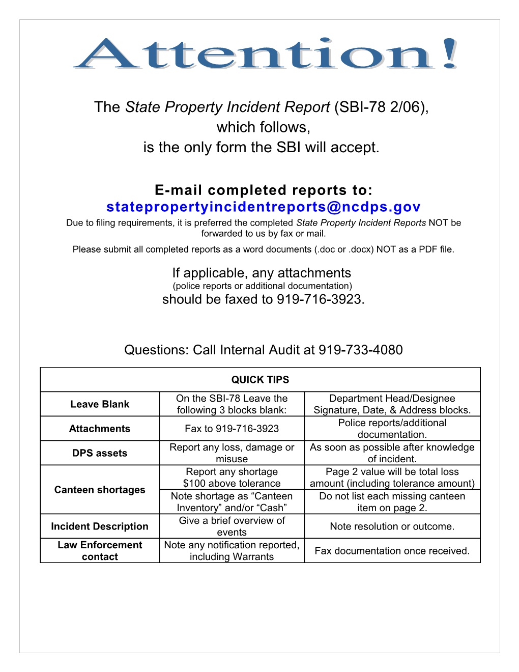 State Property Incident Report