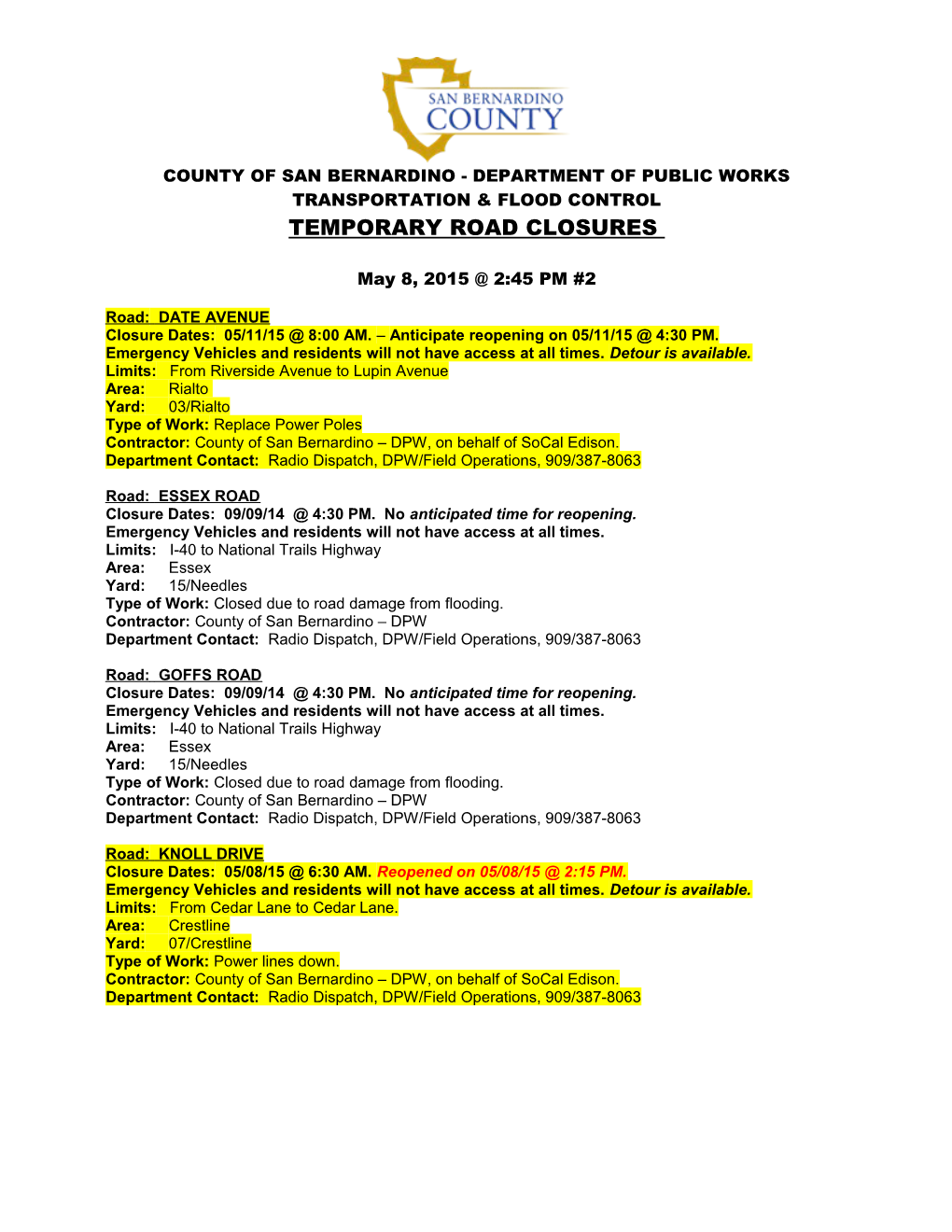 County of San Bernardino - Department of Public Works s3