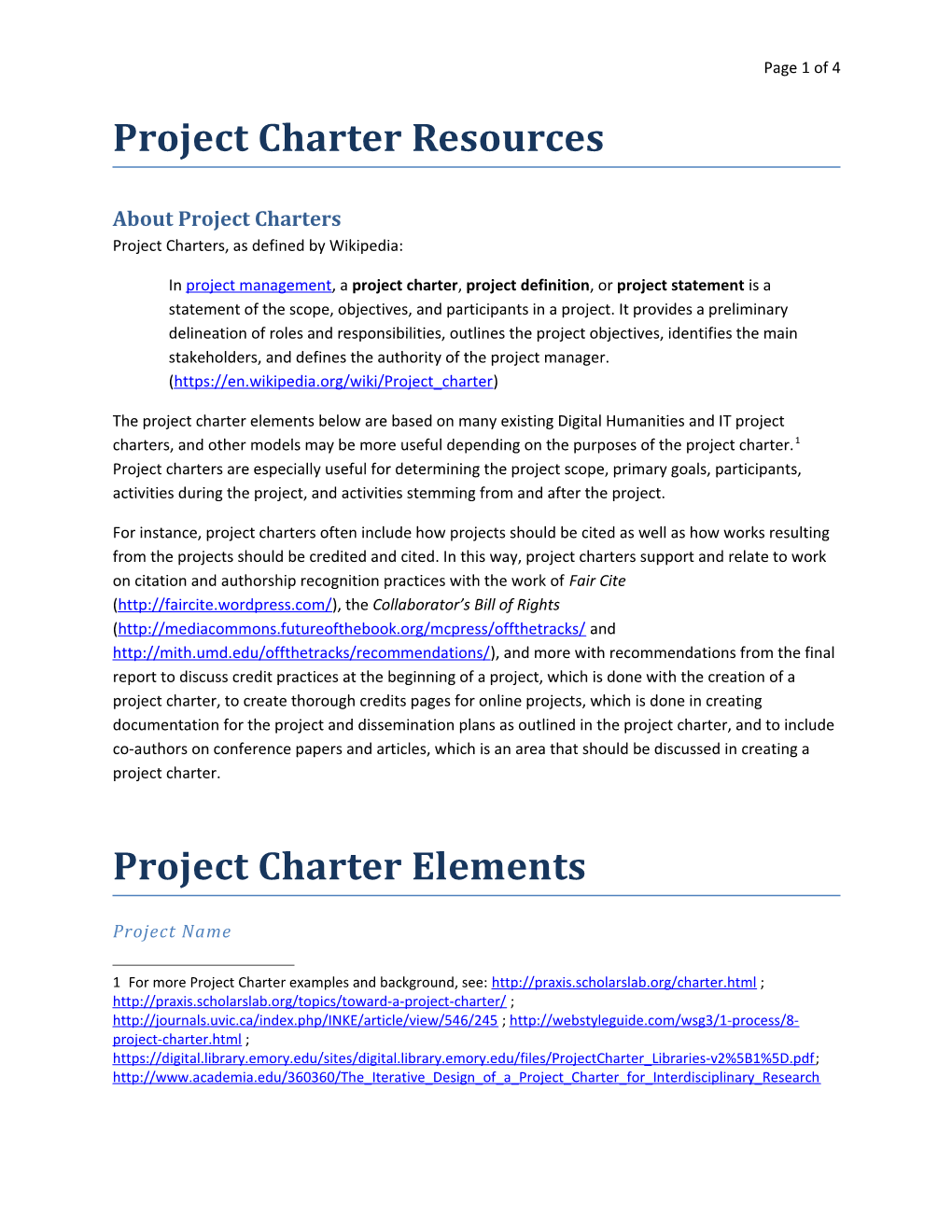 About Project Charters