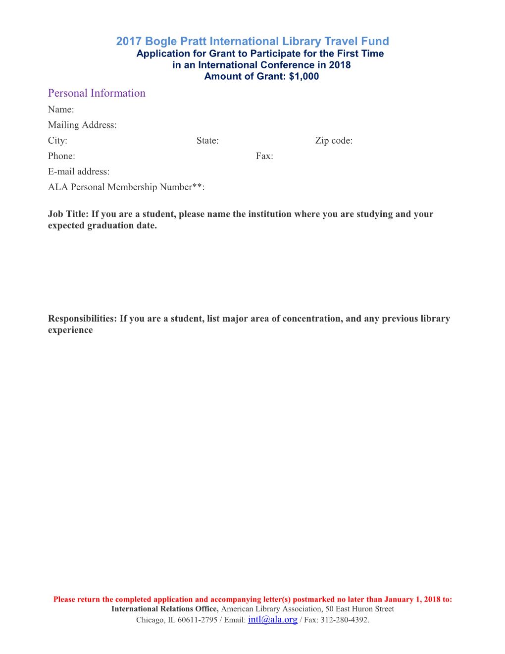 2004 Bogle Pratt International Library Travel Fund Application Form
