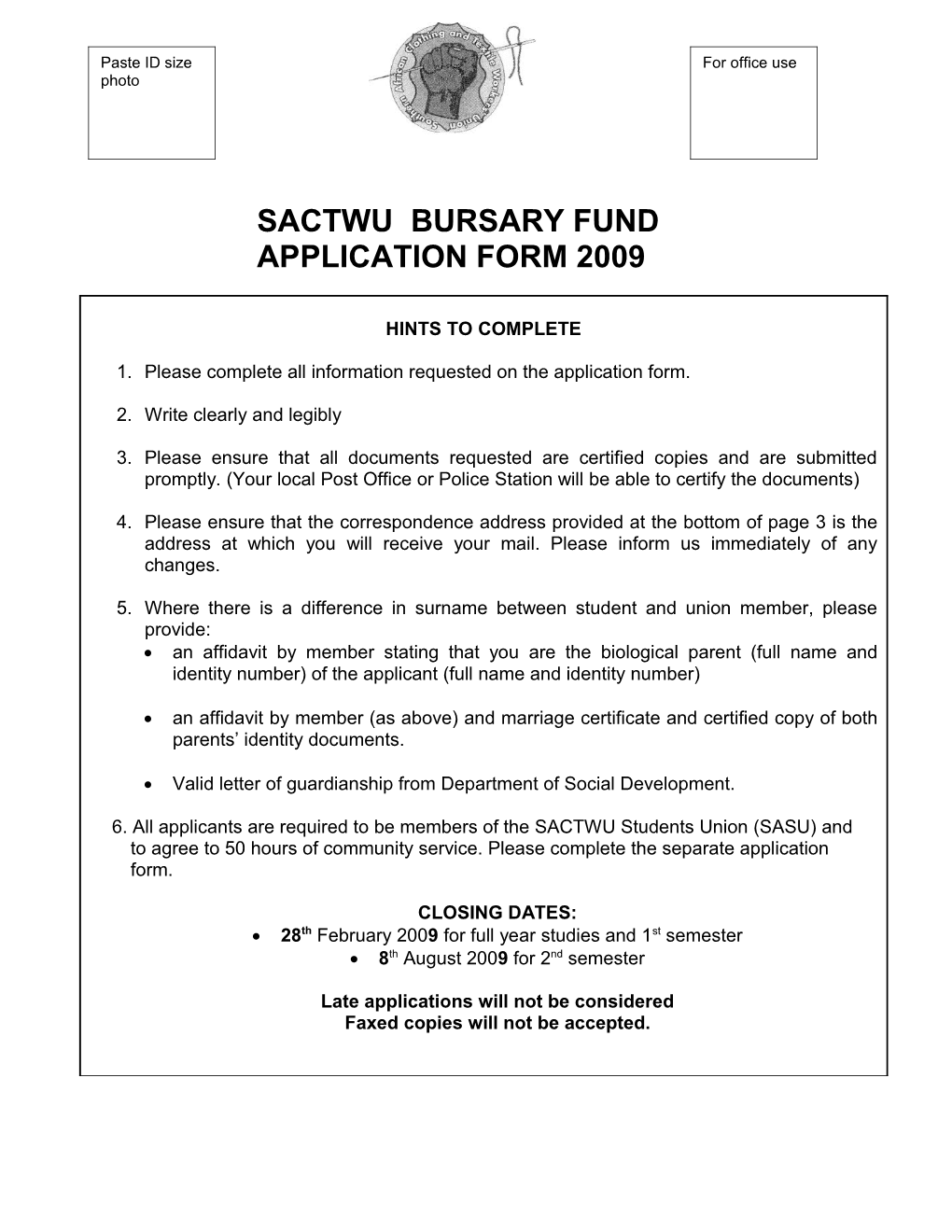 Sactwu Bursary Fund