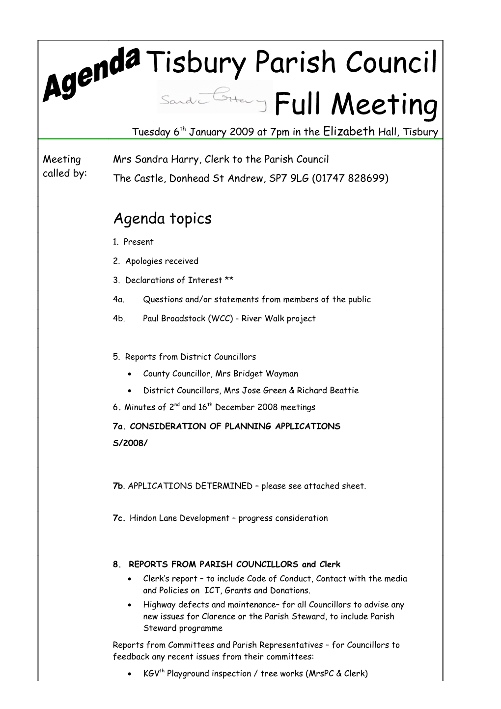 Tisbury Parish Council Meeting