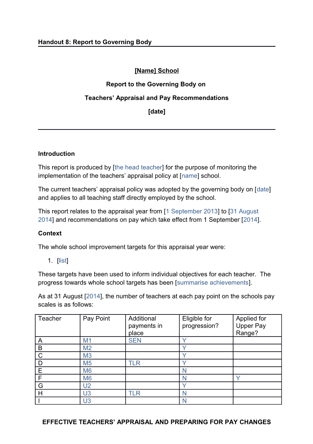 Handout 8: Report to Governing Body