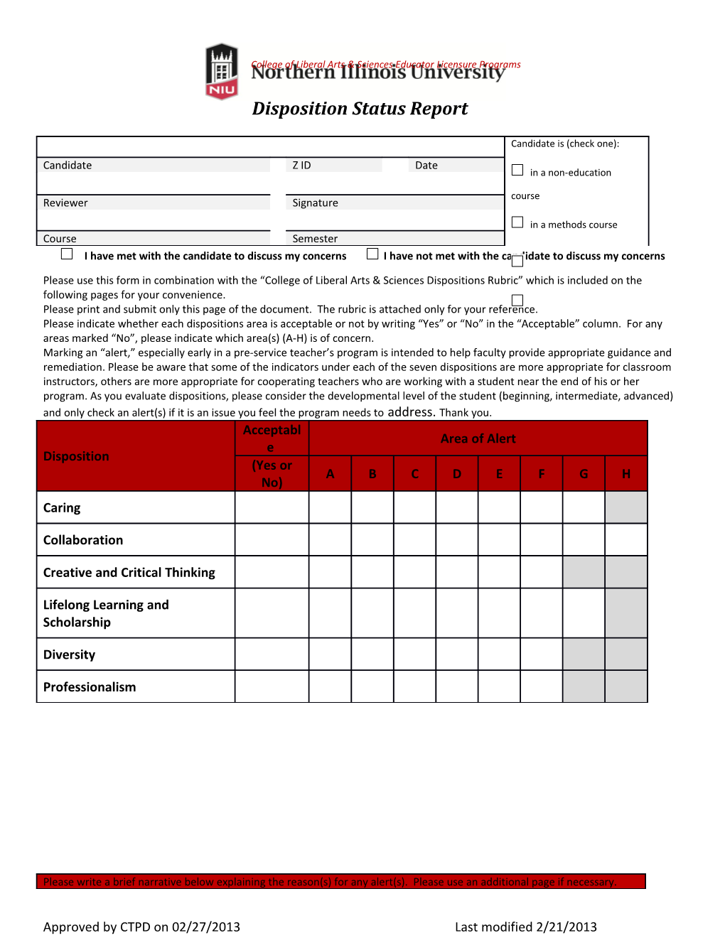 College of Liberal Arts & Sciences Dispositions Rubric