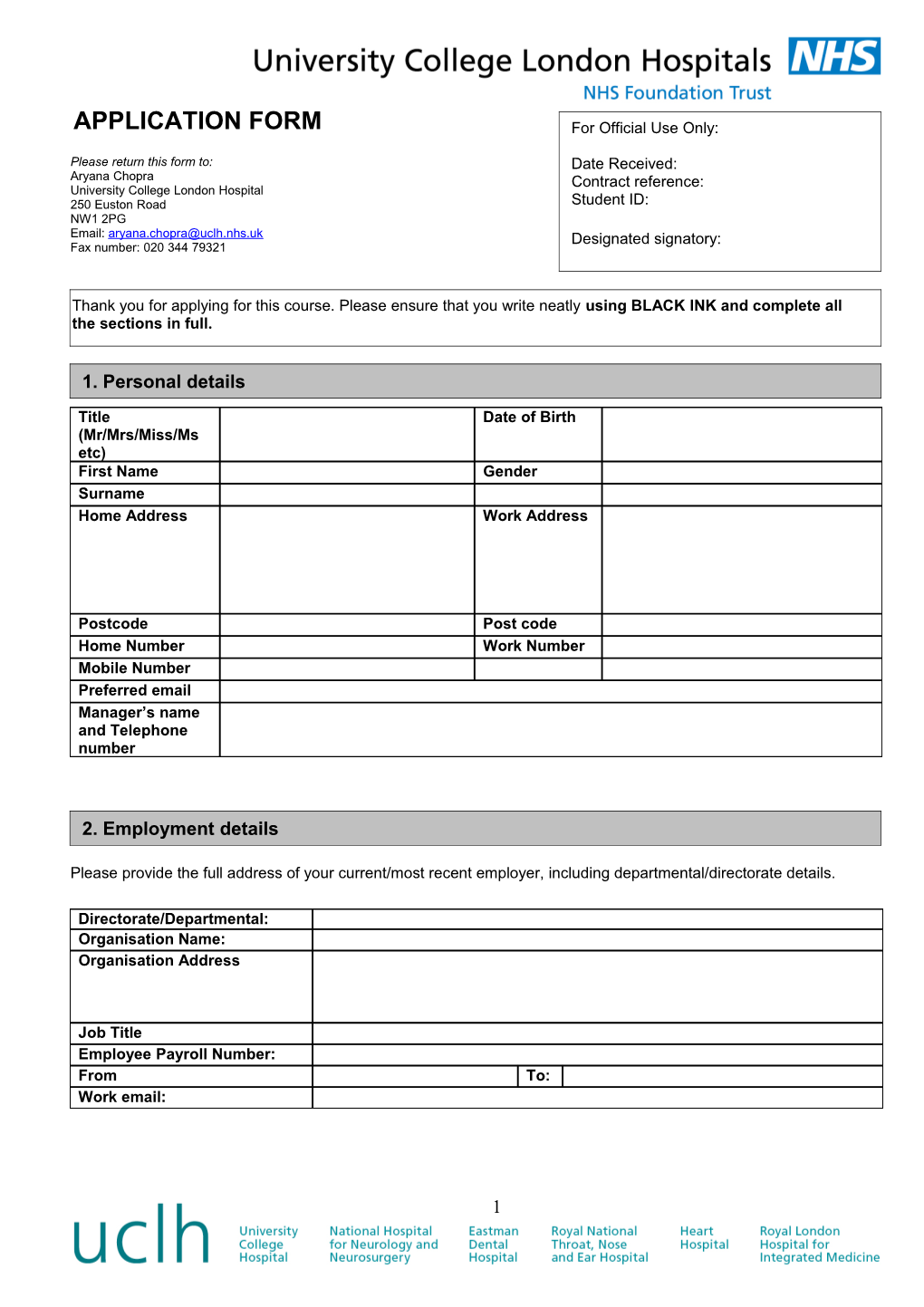 Cancer Clinical Trials Course Application Form