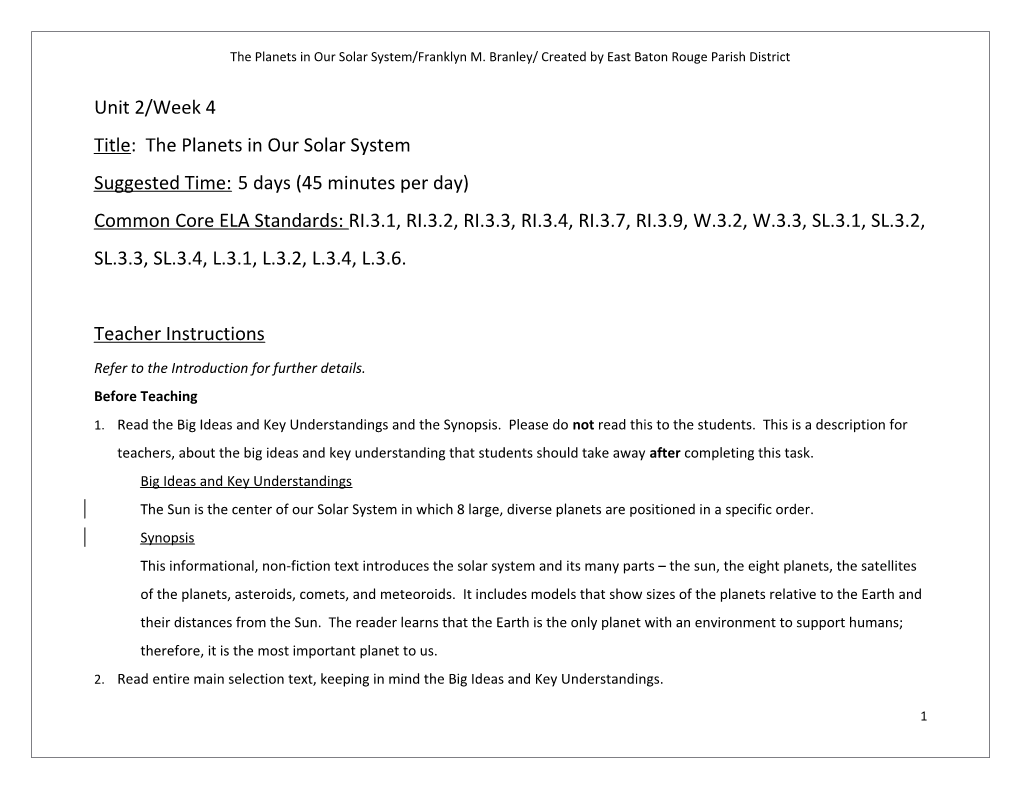 The Planets in Our Solar System/Franklyn M. Branley/ Created by East Baton Rouge Parish District