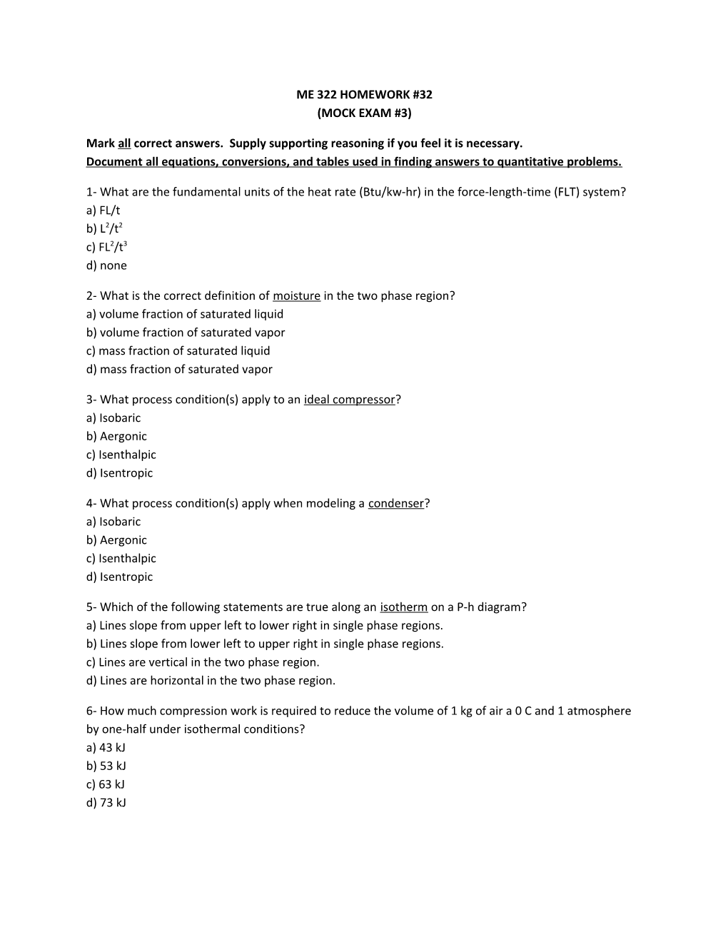 Me 322 Homework #32 (Mock Exam #3)