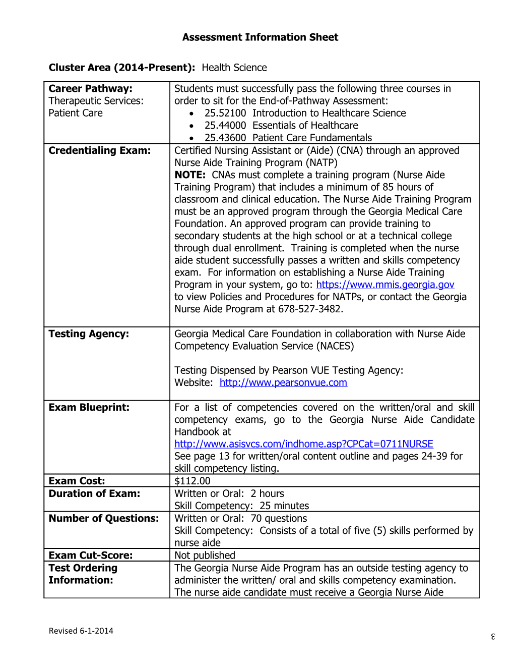 Cluster Area (2014-Present): Health Science