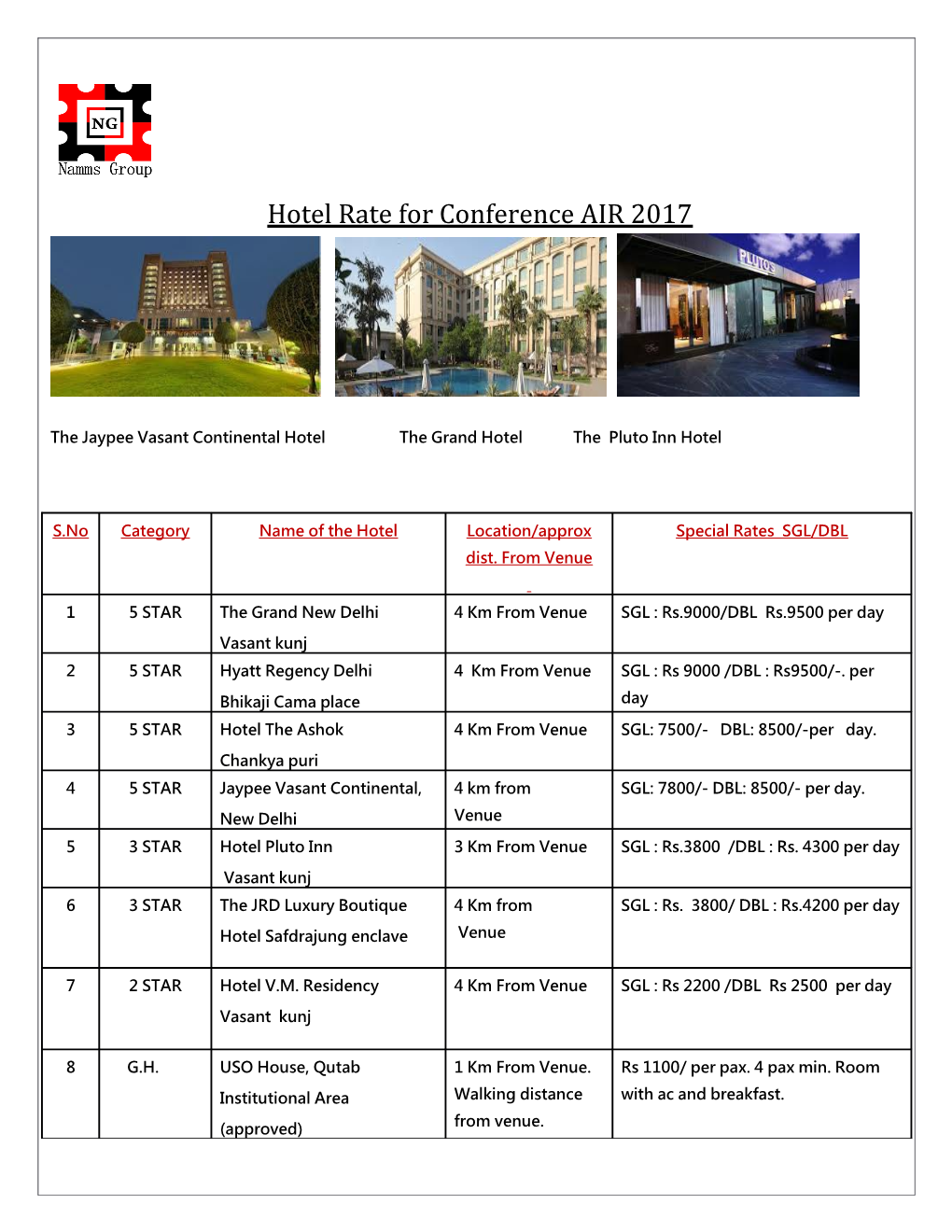 Hotel Rate for Conference AIR 2017