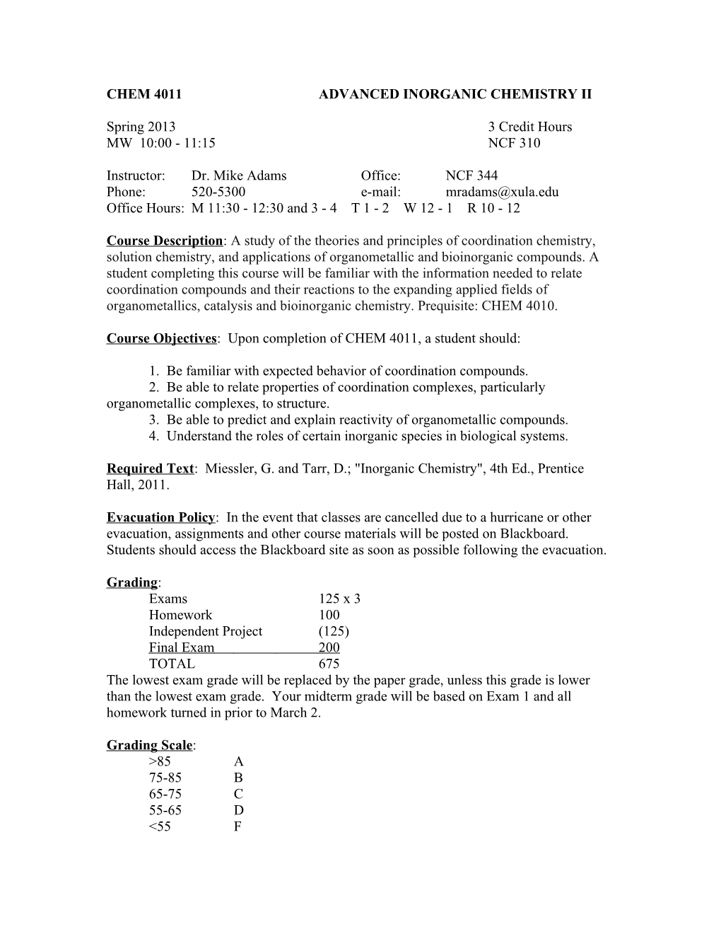 Chem 4011 Advanced Inorganic Chemistry Ii