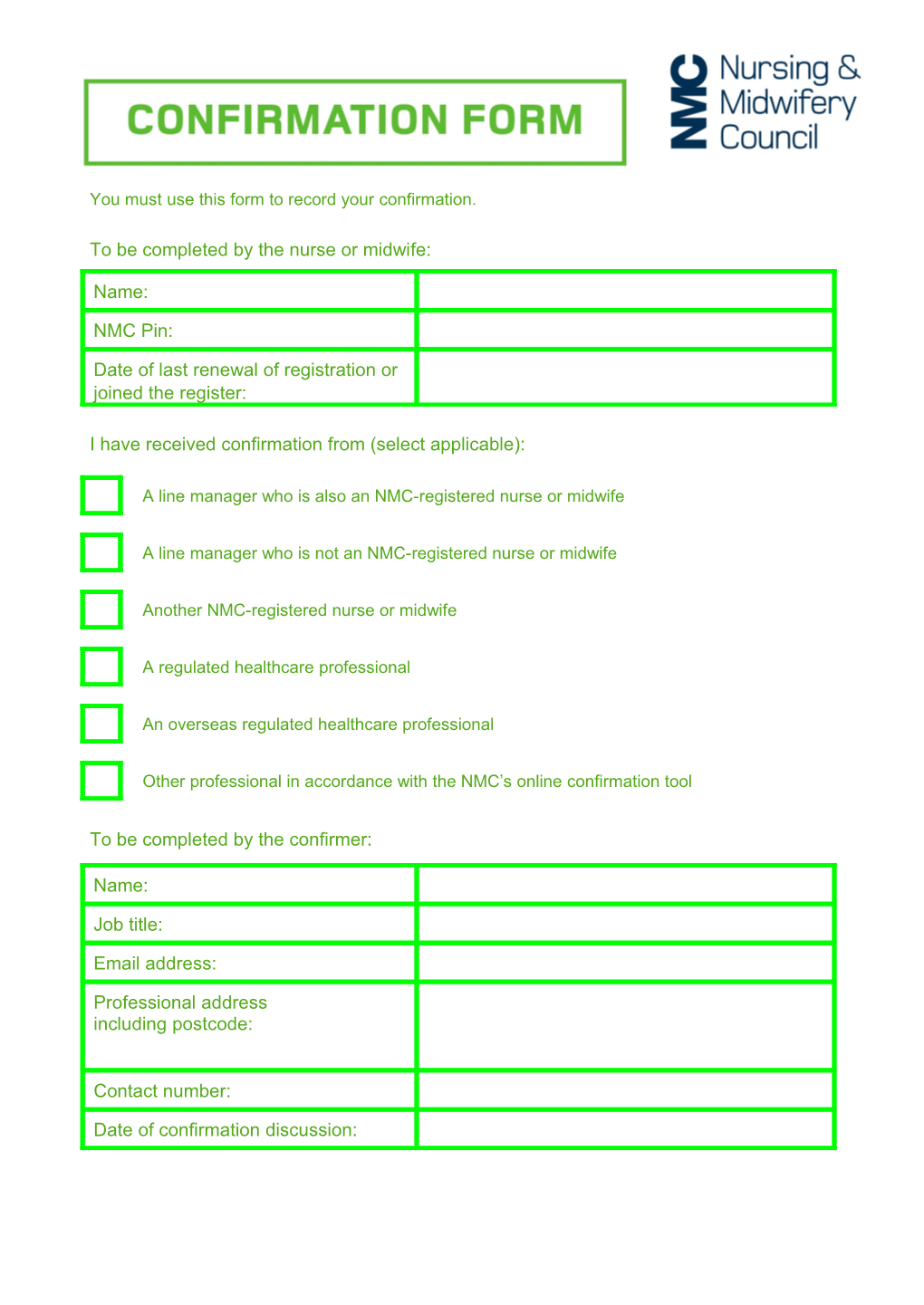 Confirmation Form - Revalidation