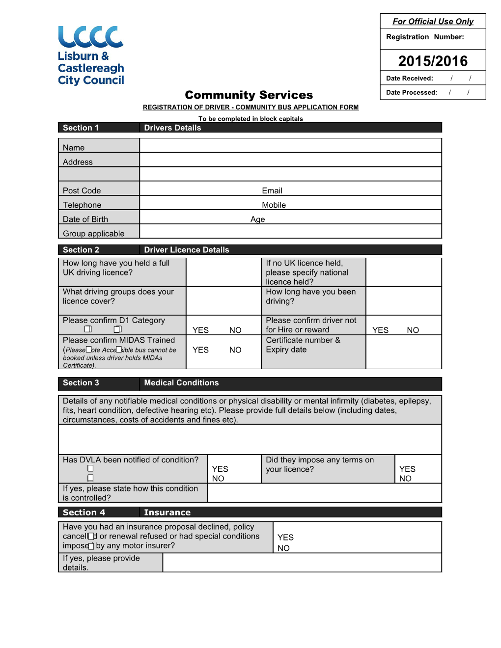 Registration of Driver - Community Bus