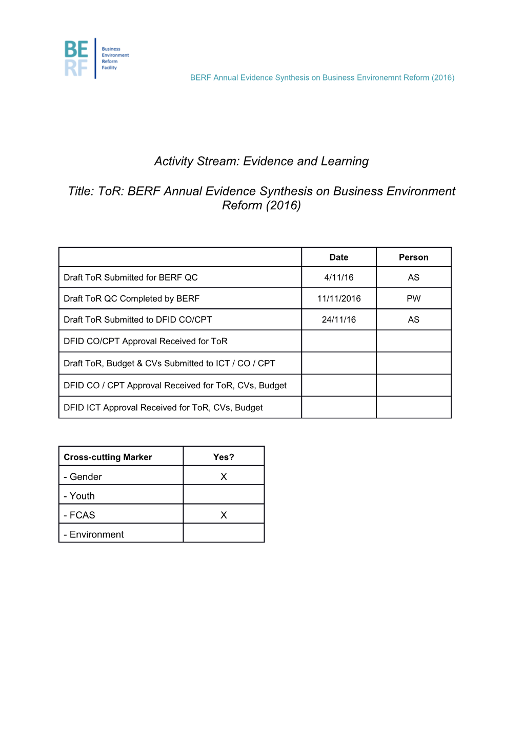 Terms of Reference BERF Annual Evidence Synthesis on Business Environment Reform (2016)