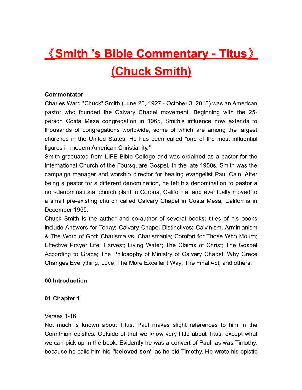 Smith S Bible Commentary - Titus (Chuck Smith)