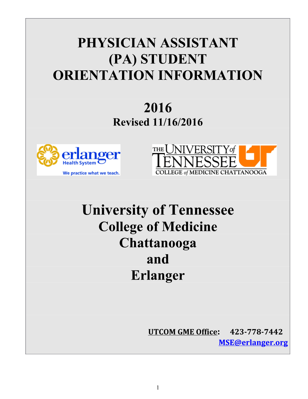 Physician Assistant (Pa) Student Orientation Information