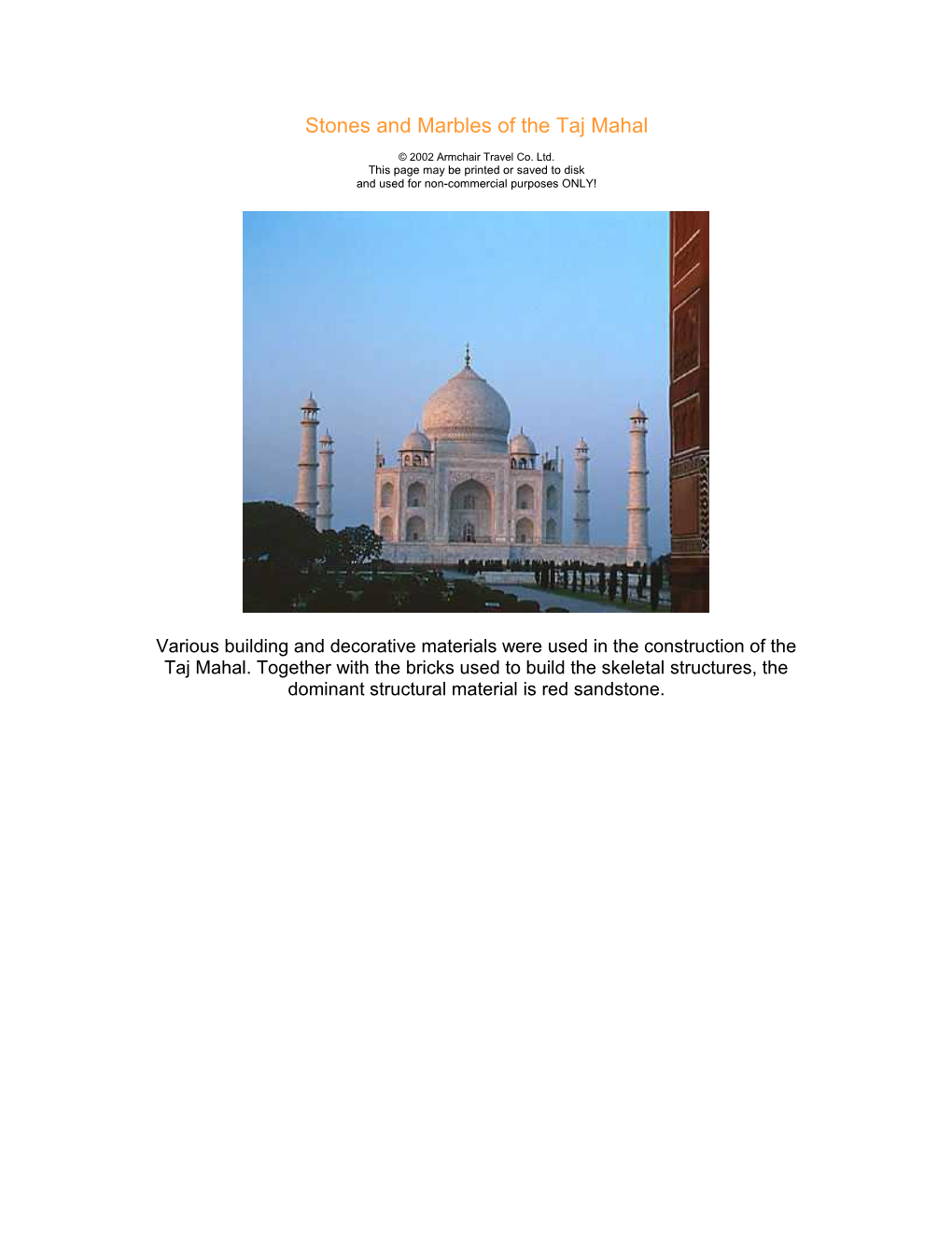 Stones and Marbles of the Taj Mahal 2002 Armchair Travel Co. Ltd