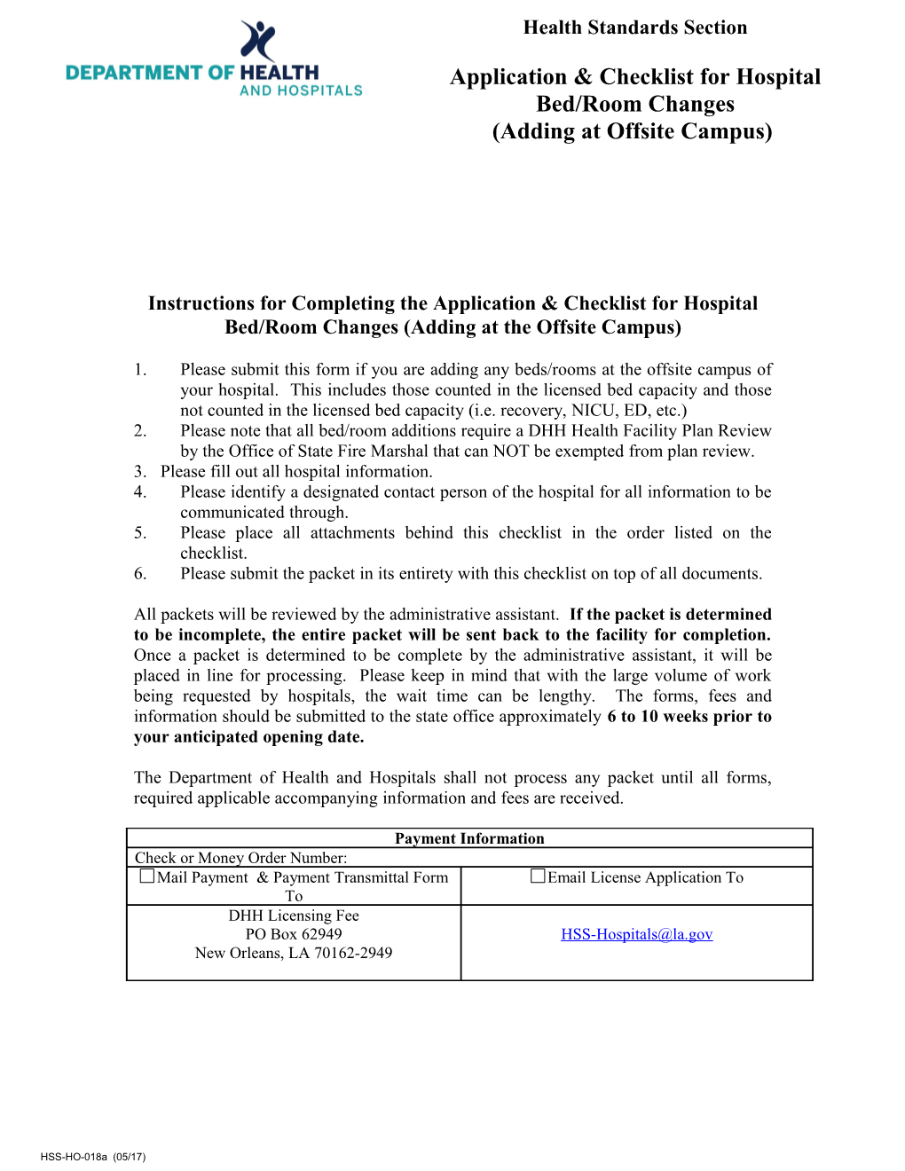 Instructions for Completing the Application & Checklist for Hospital Bed/Room Changes s1