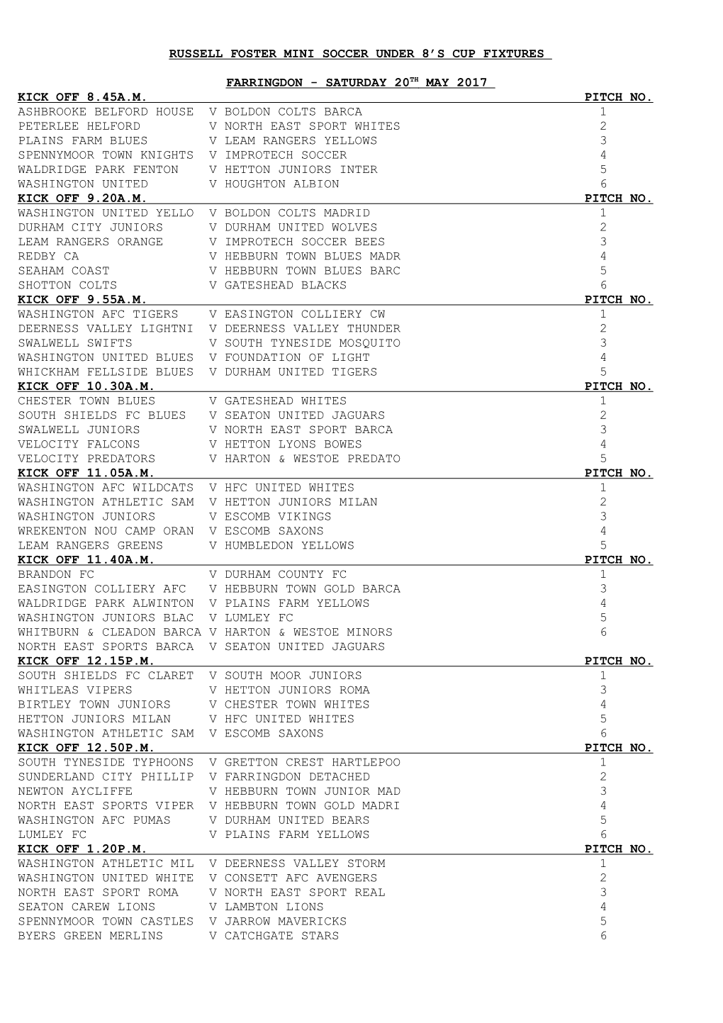 Russell Foster Mini Soccer Under 8 S Cup Fixtures