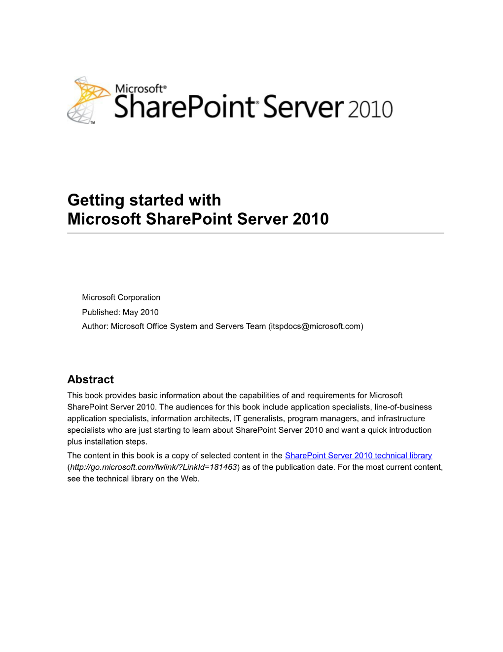 Getting Started with Microsoft Sharepoint Server 2010