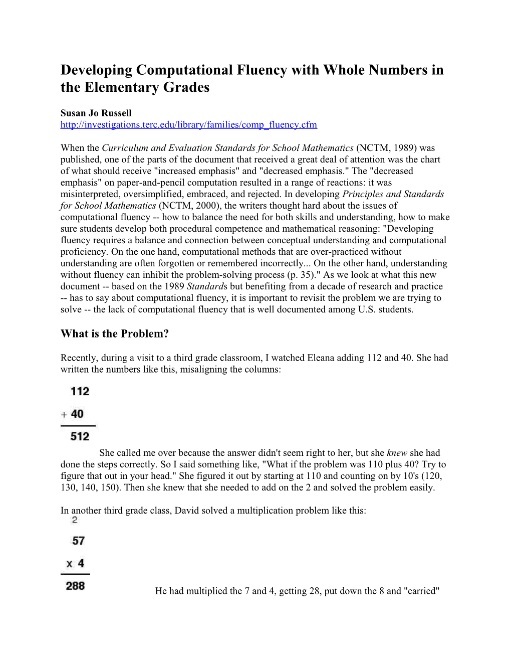 Developing Computational Fluency with Whole Numbers in the Elementary Grades