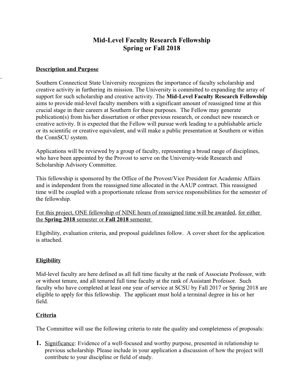 Mid-Level Faculty Research Fellowship