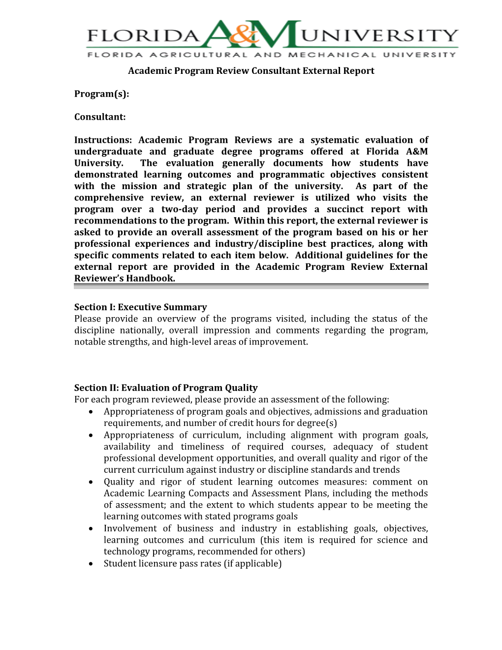 1 Academic Program Review Consultant External Report