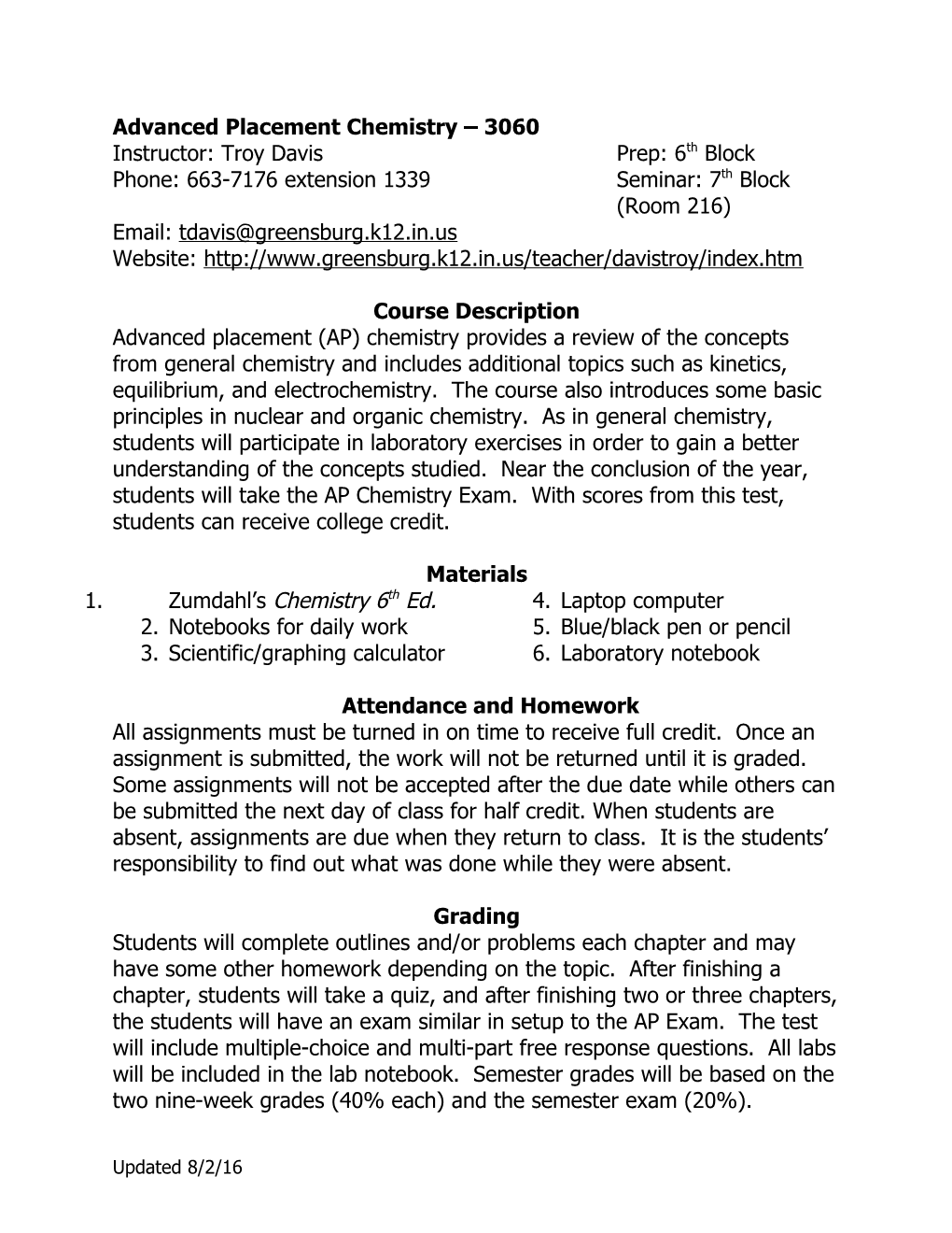 Advanced Placement Chemistry s2