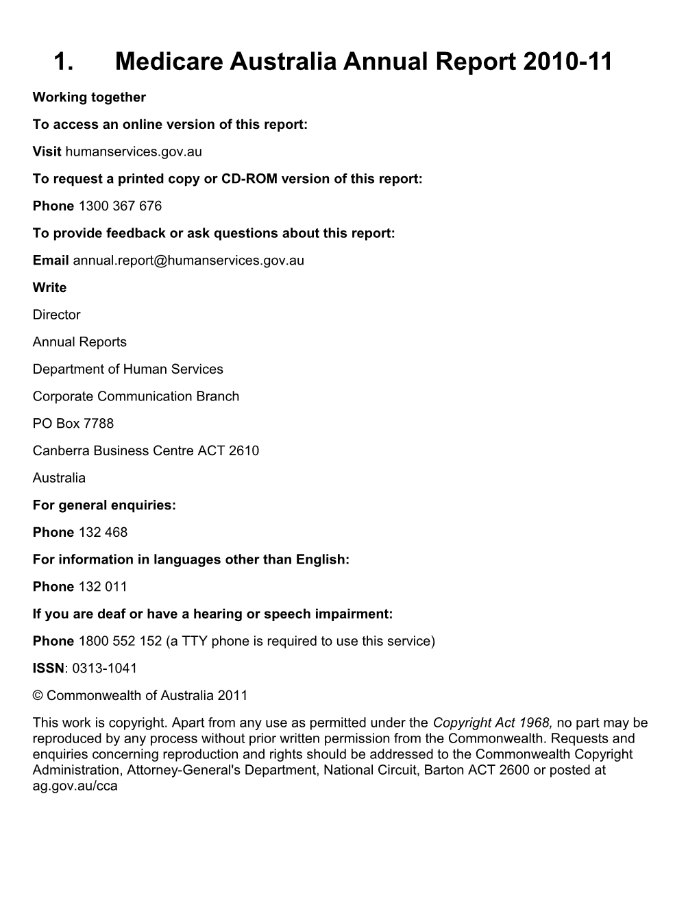 Medicare Australia Annual Report 2010-11