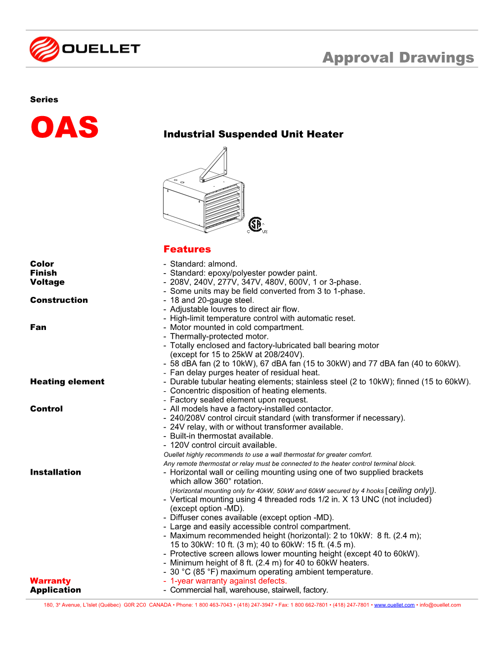 Oasindustrial Suspended Unit Heater