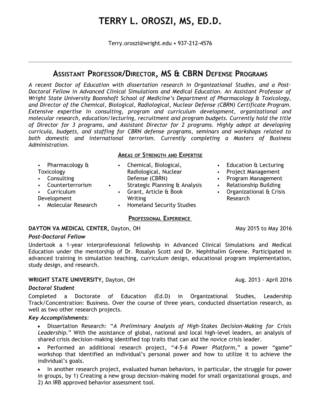 Assistant Professor/Director, MS & CBRN Defense Programs