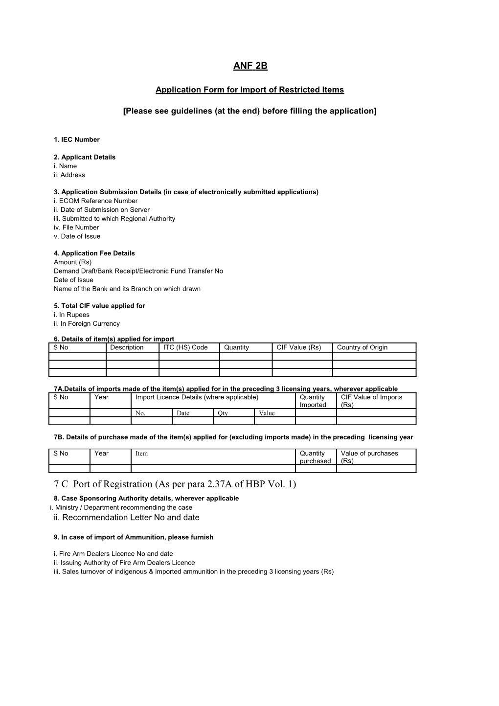 Application Form for Import of Restricted Items