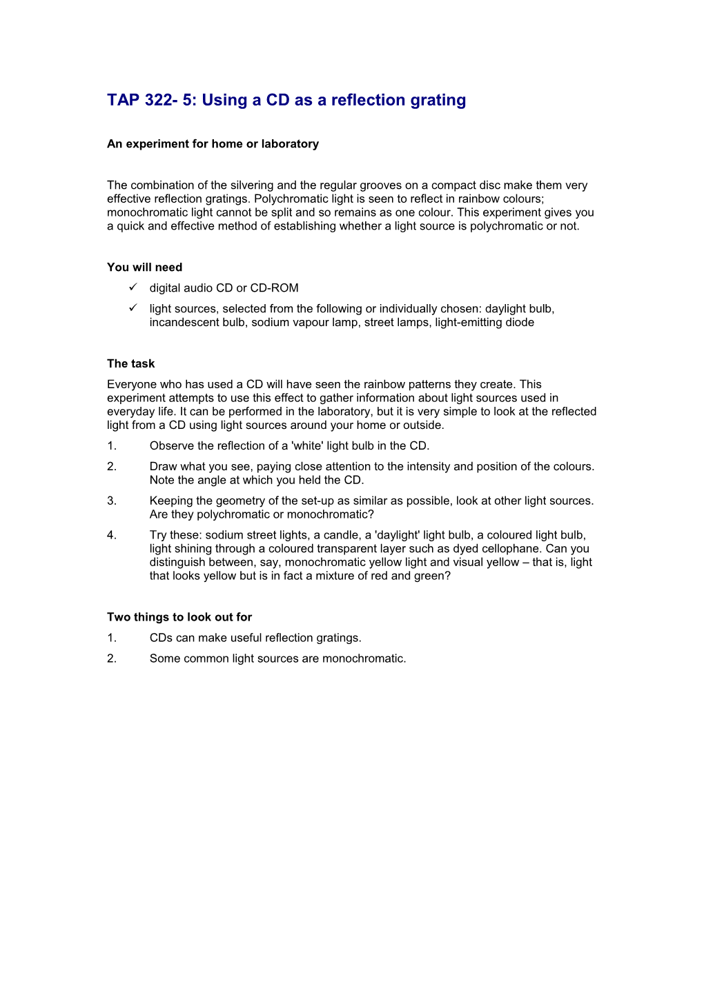 TAP 322- 5: Using a CD As a Reflection Grating