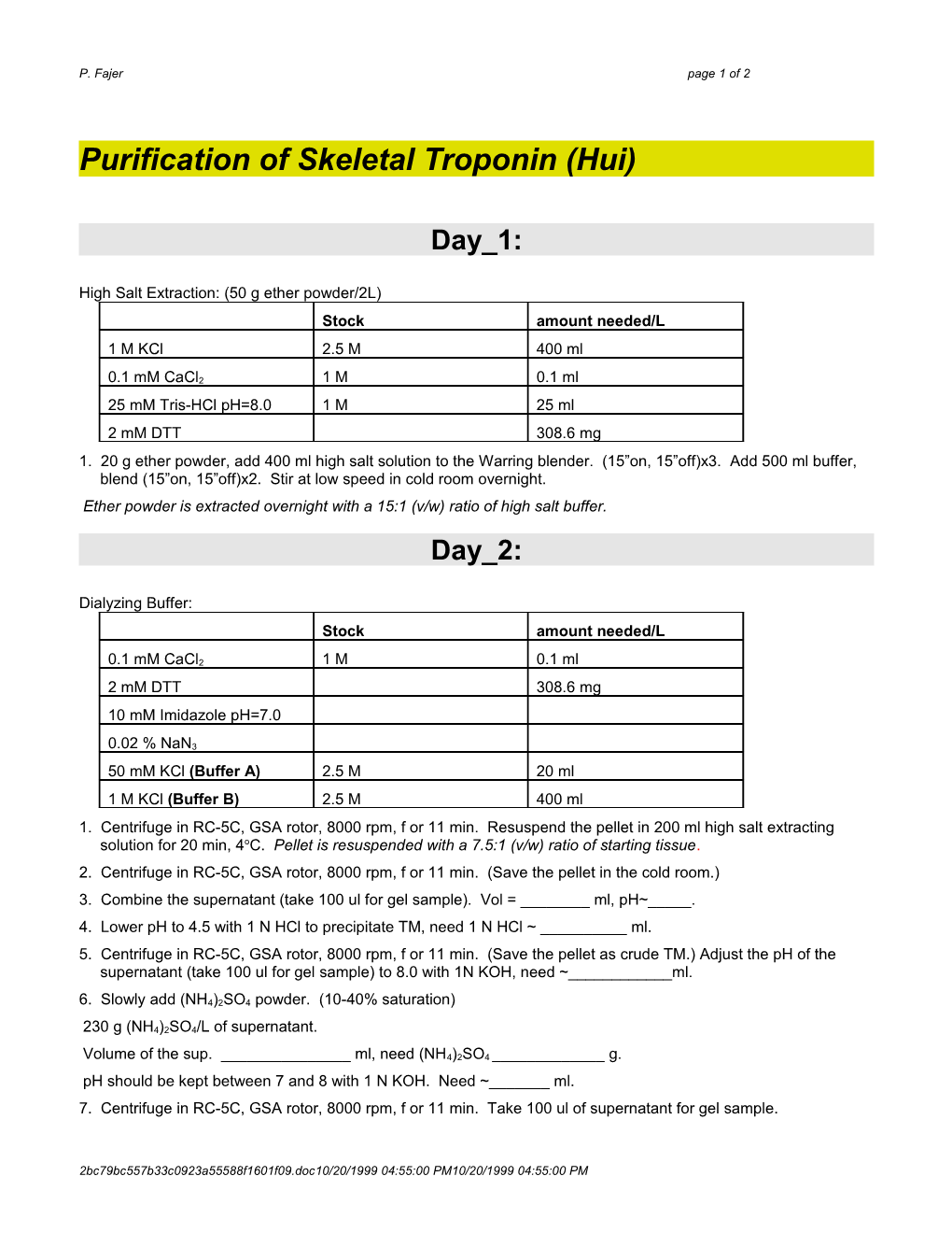 Purification of Skeletal Troponin (Hui)