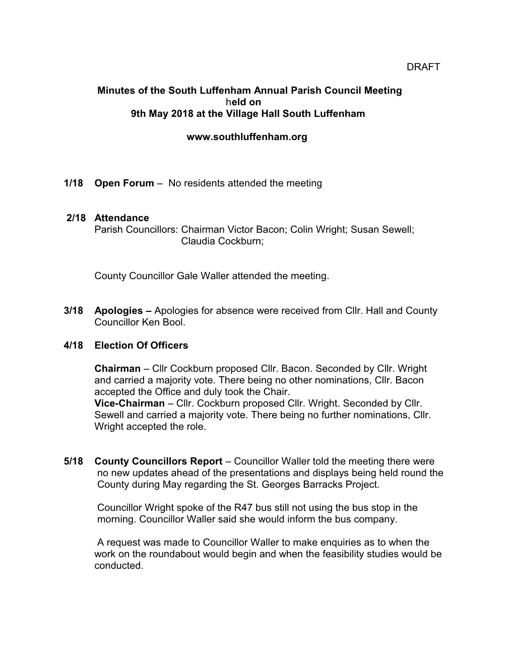 Minutes of the South Luffenham Annual Parish Council Meeting