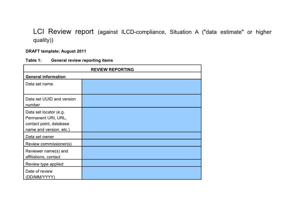 LCI Review Report Of