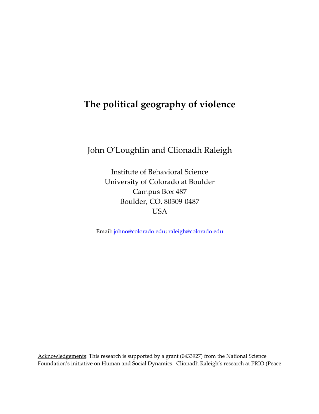 The Political Geography of Violence