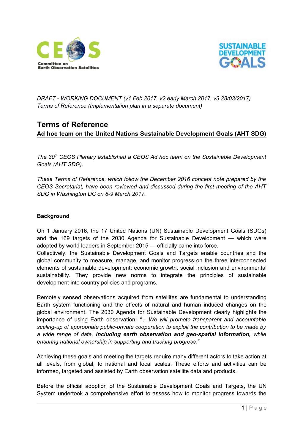 Ad Hoc Team on the United Nations Sustainable Development Goals (AHT SDG)